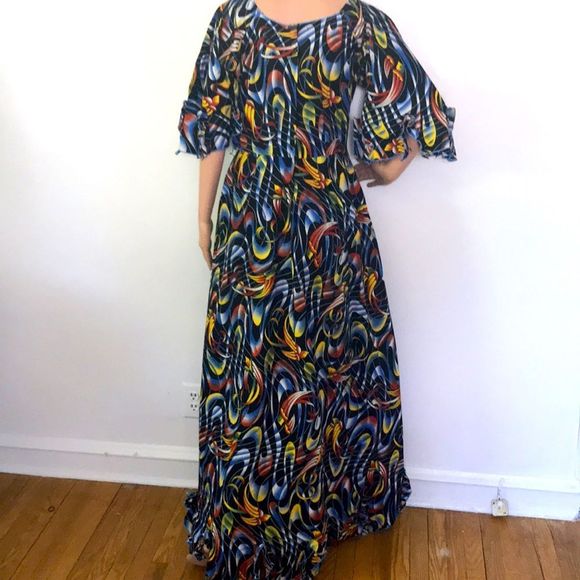 Ethnic Bird Print Maxi Dress with Flutter Sleeves - Picture 13 of 17